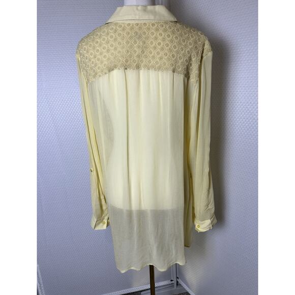 CHICO'S Sheer Boho Art To Wear Shirt Top Asymmetrical Hem Embroidery Size XL 3 - Picture 5 of 15
